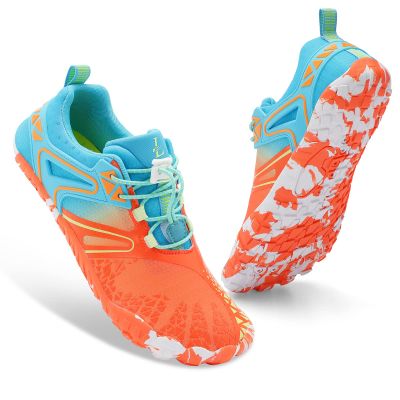 XIHALOOK Quick Dry Hiking Beach Walking Barefoot Shoes Womens Athletic Surf Aqua Water Shoes Orange Blue, 5.5 Women/4 Men