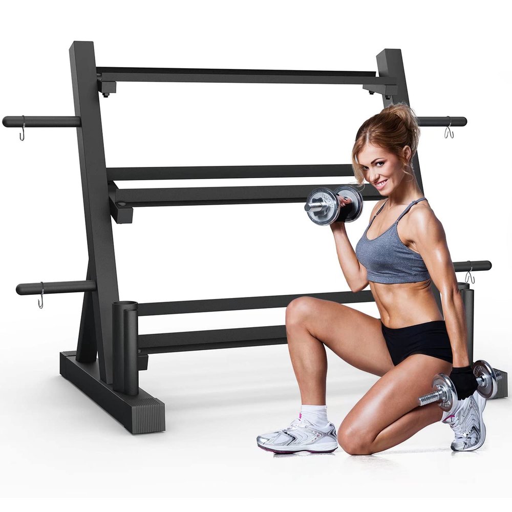 Elevens 3-Tier Dumbbell Rack Stand for Home Gym, Free Weights Storage Steel Racks for Dumbbells, Weight Plates, Barbell, 1200 LBS Weight Capacity, Black