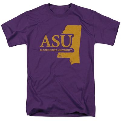 Alcorn State University Official State Shape Short Sleeve Mens Cotton T-Shirt,Purple, Large