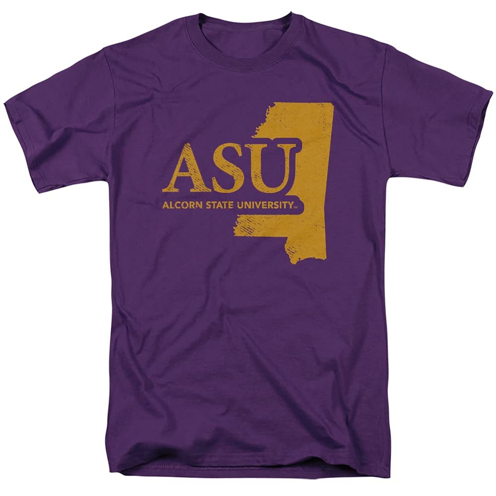 Alcorn State University Official State Shape Short Sleeve Mens Cotton T-Shirt,Purple, Large
