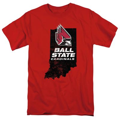 Ball State University Official State Shape Short Sleeve Mens Cotton T-Shirt,Red, Medium