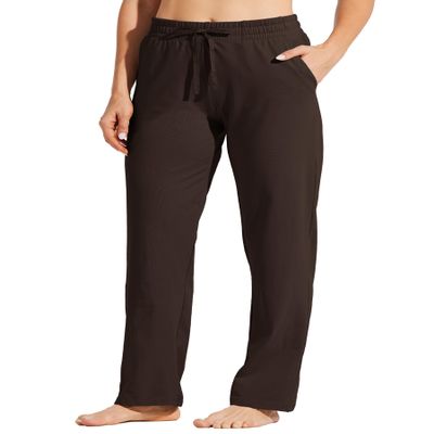 Willit Women's Cotton Sweatpants Yoga Lounge Open Bottom Sports Pants Straight Leg Casual Pants with Pockets Coffee XXL