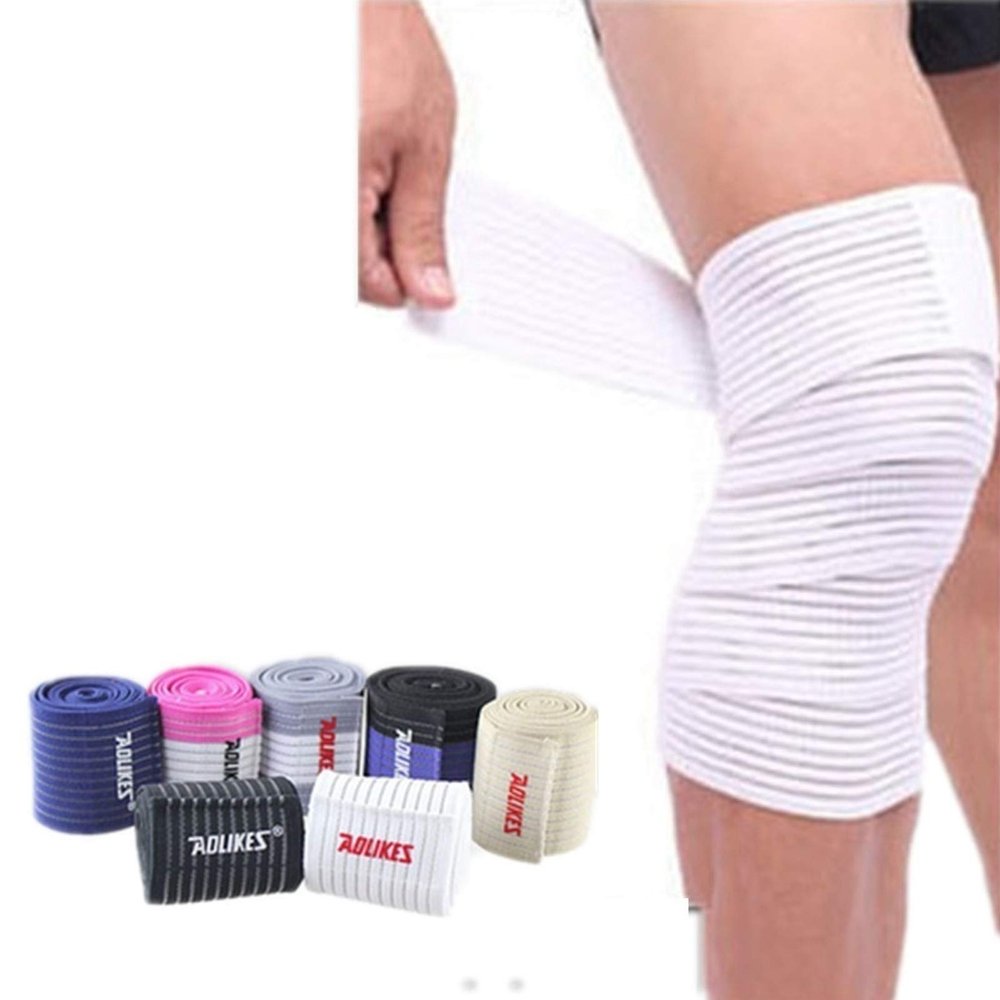 AIZXC Elastic Breathable Knee Wraps Bandage Compression Sleeve Brace Pain Relief Straps Support for Men Women Cross Training WODs,Gym Workout,Fitness & Powerlifting, 1 Pair (White)