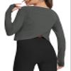 Bestisun Long Sleeve Workout Dance Clothes Split Back Gym Tennis Sports Training Wear Fitness Crop Tops Deep Gray M view 1