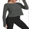 Bestisun Long Sleeve Workout Dance Clothes Split Back Gym Tennis Sports Training Wear Fitness Crop Tops Deep Gray M view 3