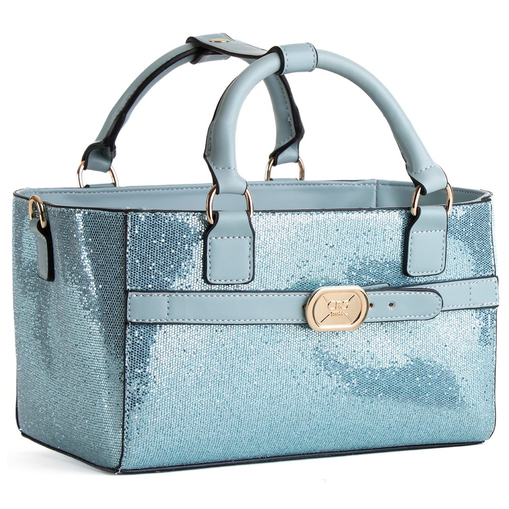 CRS Cross Rink Side Tote. Ice Skating Accessory Bag for Figure Skating, Roller and Inline Skaters, Ballet, Dance and Cheer. Organizes Guards, Water Bottle, Tissues, Phone. (Shimmer Blue Ice Tote)