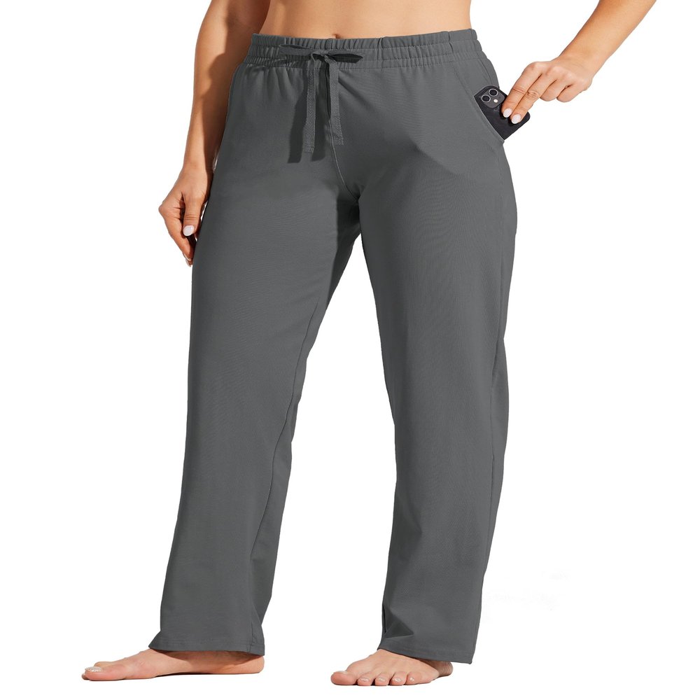 Willit Women's Cotton Sweatpants Open Bottom Yoga Sports Pants Straight Leg Lounge Athletic Pants with Pockets Deep Gray XL