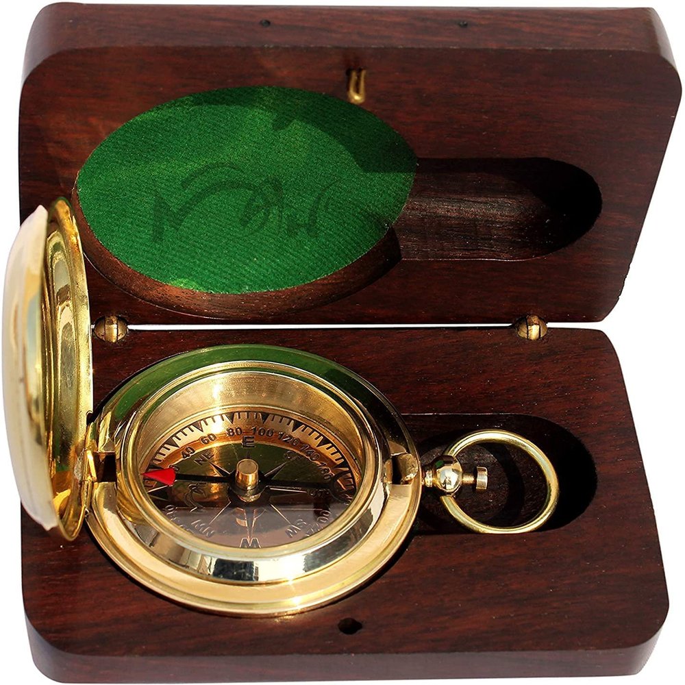 Handmade Push Button Direction Pocket Brass Compass for Birthday Gift, Baptism Gift, Wedding Gift, Best Man Gift