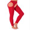 Linjinx Women's Suspender Nylon Pantyhose Thigh-High Stockings Lingerie Hollow Out Leggings Tights Red One Size view 3