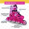 C SEVEN Adjustable Inline Skates for Kids  Expandable Boot with Safety Button, Dual Buckle Support, Comfortable Cushioned Linings (Blue/Green, Kids 7- Kids 9) view 2