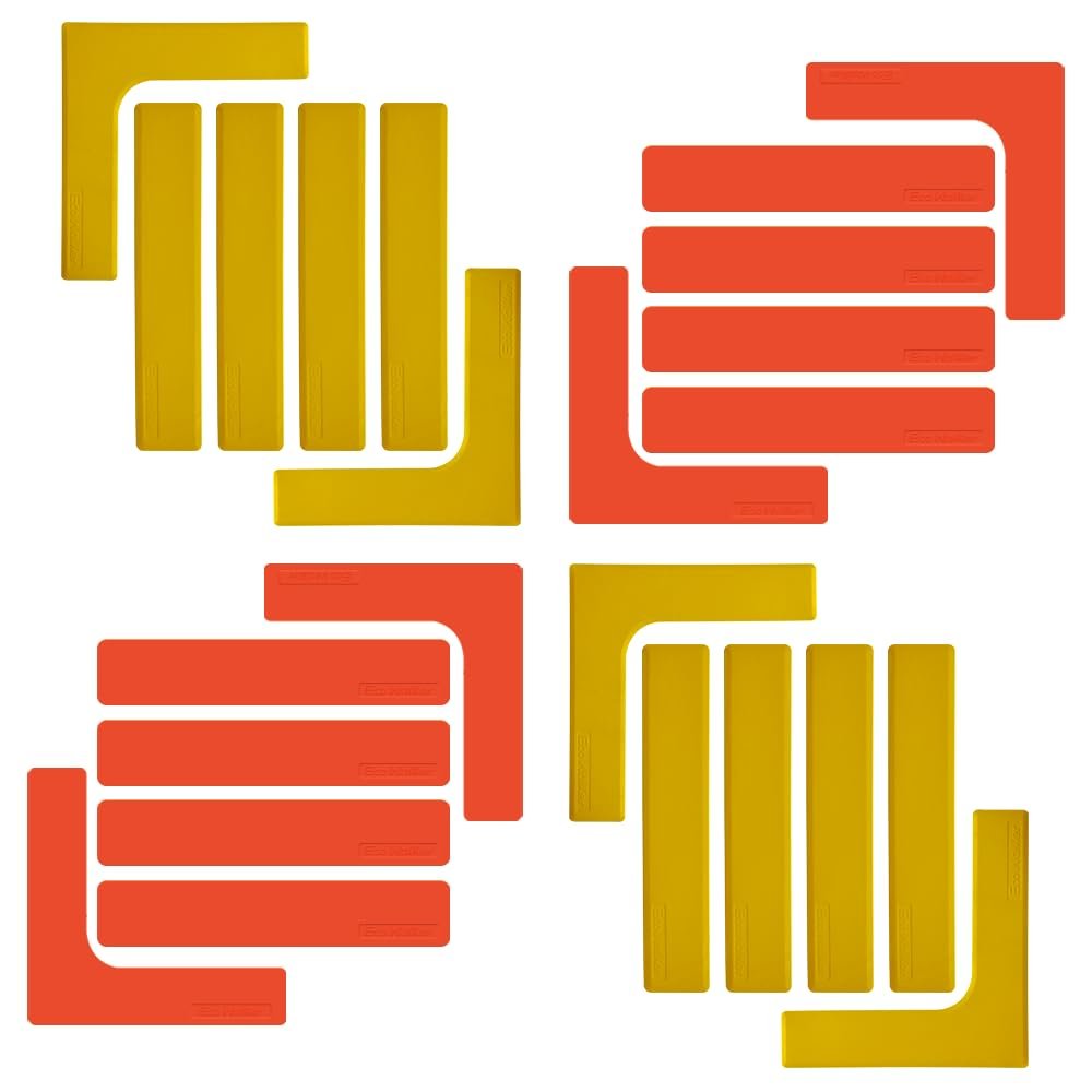 Eco Walker Court Lines Marker Kit Throw Down Markers Create Your Own Mini Pickleball Tennis Court (Red-Yellow I L Shape)