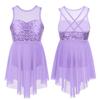 RUNQHUI Kids Girls Sequined Ballet Lyrical Modern Dance Dress Gymnastics Leotard Ballerina Dancewear Lavender 8 Years view 1