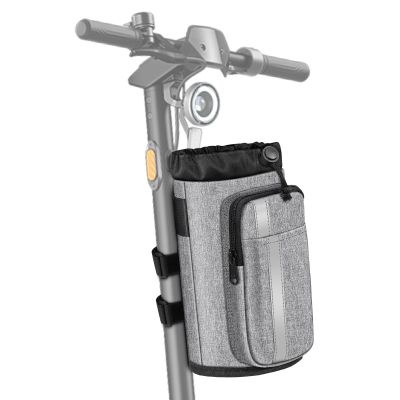 FINPAC Cup Holder for Bike, Universal Water Bottle Holder with Phone Pockets for Stroller Walker Golf Cart Rollator and Scooter, Outdoor, Biking - Gray