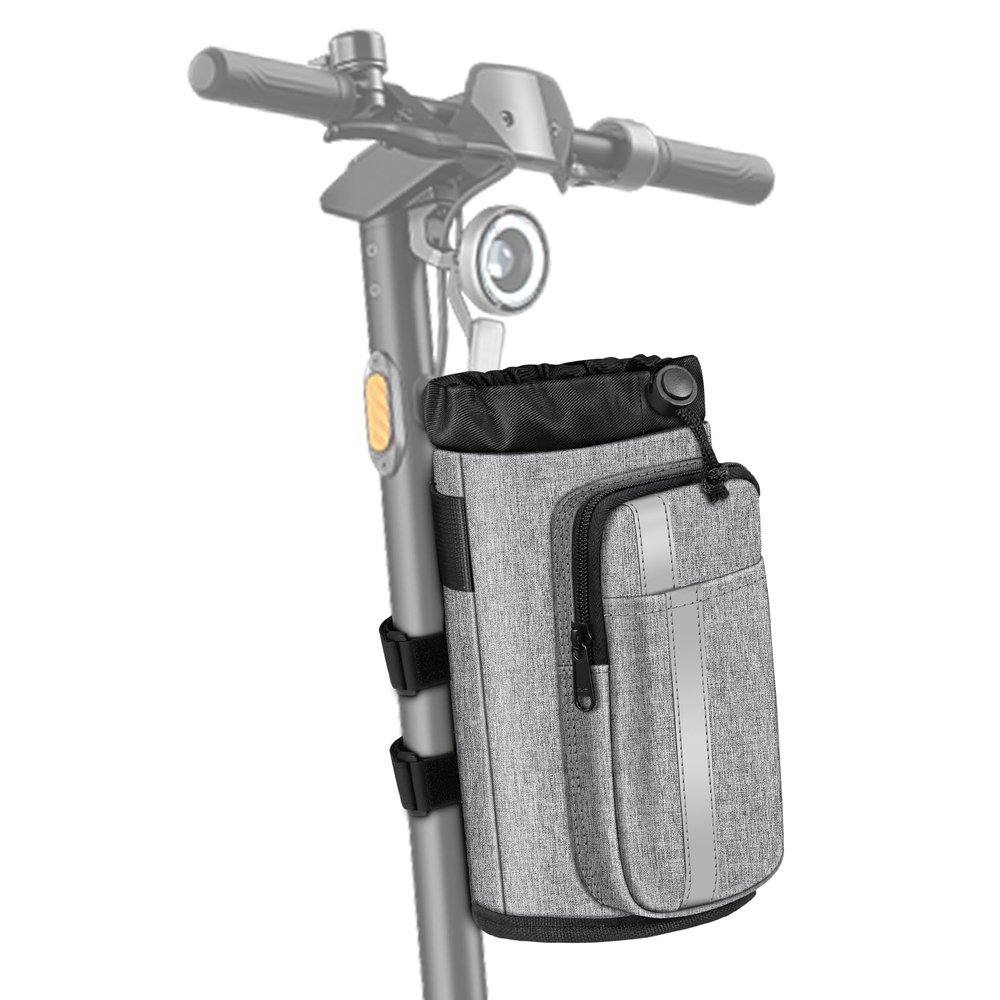 FINPAC Cup Holder for Bike, Universal Water Bottle Holder with Phone Pockets for Stroller Walker Golf Cart Rollator and Scooter, Outdoor, Biking - Gray