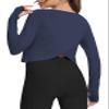 Bestisun Workout Top Long Sleeve Tee Shirt Crop Gym Exercise Wear Athletic Yoga Clothes Navy Blue XL view 1