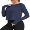 Bestisun Workout Top Long Sleeve Tee Shirt Crop Gym Exercise Wear Athletic Yoga Clothes Navy Blue XL view 2