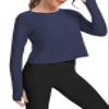 Bestisun Workout Top Long Sleeve Tee Shirt Crop Gym Exercise Wear Athletic Yoga Clothes Navy Blue XL view 3