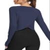 Bestisun Workout Top Long Sleeve Tee Shirt Crop Gym Exercise Wear Athletic Yoga Clothes Navy Blue XL view 4