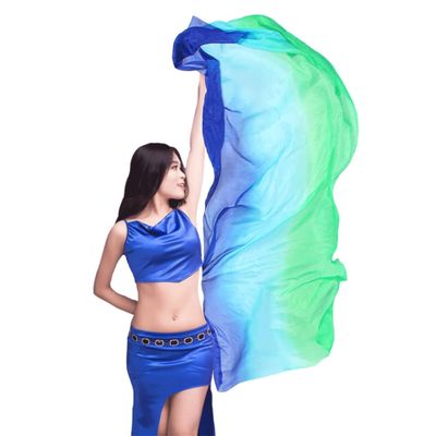 Aumulen 8mm Hand-made Belly Dance Silk Scarf Veils for Women Gradual Colors 98"x45" (Blue Turquoise Green)