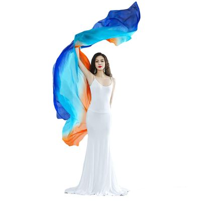Aumulen 8mm Hand-made Belly Dance Silk Scarf Veils for Women Gradual Colors 98"x45" (Blue Turquoise Orange)
