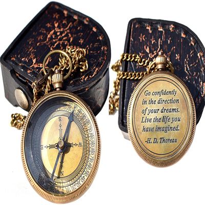 Go Confidently Quote Engraved Compass with Antique Leather case, Camping, Boating, Gift Compass, Graduation Day Gift