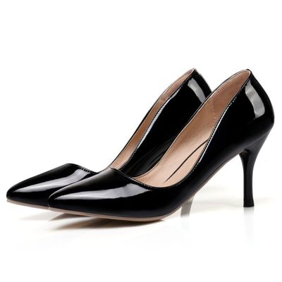 HuangTaiJi Qing Women's Classy Pointed Toe Thin Heels Pumps Sexy Shallow High Heeled Pumps for Dress Party Evening Stilettos Black US 3.5