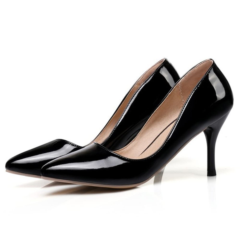 HuangTaiJi Qing Women's Classy Pointed Toe Thin Heels Pumps Sexy Shallow High Heeled Pumps for Dress Party Evening Stilettos Black US 3.5