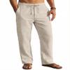 COOFANDY Men's Linen Beach Pants Loose Fit Drawstring Casual Pants Lightweight Baggy Cotton Trousers, Beige, Small view 1