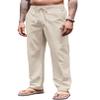 COOFANDY Men's Linen Beach Pants Loose Fit Drawstring Casual Pants Lightweight Baggy Cotton Trousers, Beige, Small view 2