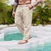 COOFANDY Men's Linen Beach Pants Loose Fit Drawstring Casual Pants Lightweight Baggy Cotton Trousers, Beige, Small view 3