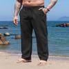 COOFANDY Men's Casual Linen Pants Elastic Waist Drawstring Beach Yoga Trousers Summer Lightweight Long Pants with Pockets, Black, XXL, Straight view 2