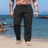 COOFANDY Men's Casual Linen Pants Elastic Waist Drawstring Beach Yoga Trousers Summer Lightweight Long Pants with Pockets, Black, XXL, Straight view 3