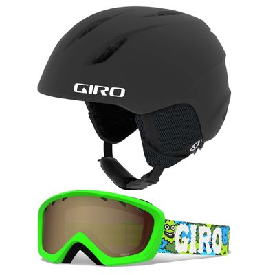 Giro Launch Combo Pack Snow Ski Helmet w/Matching Goggles Matte Black/Lilnugs XS (48.5-52cm)