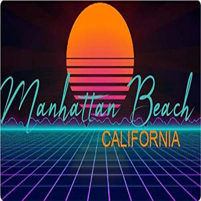 Manhattan Beach California 2 X 1.25-Inch Vinyl Decal Stiker Retro Neon Design