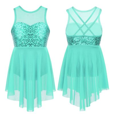 RUNQHUI Kids Girls Sequined Ballet Lyrical Modern Dance Dress Gymnastics Leotard Ballerina Dancewear Mint_Green 10 Years