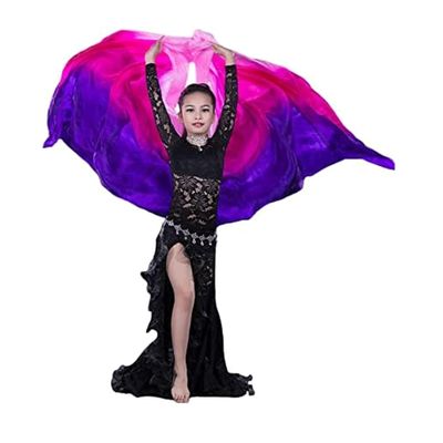 Aumulen 8mm Girls Hand-made Belly Dance Silk Scarf Veils Gradual Colors (Purple Rose Pink)