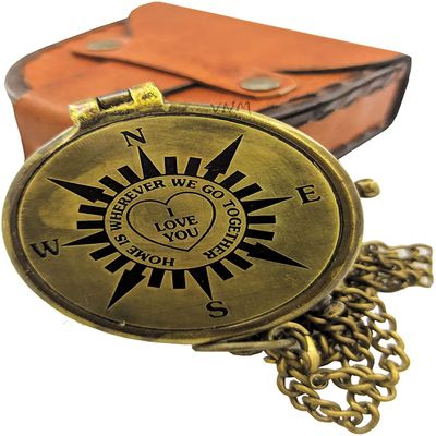 Brass Engraved Compass | I Love You (Home Wherever We Go Together) | Gift Compass, Camping Compass, Engraved Compass, Confirmation Gift Ideas