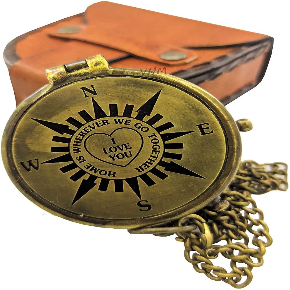 Brass Engraved Compass | I Love You (Home Wherever We Go Together) | Gift Compass, Camping Compass, Engraved Compass, Confirmation Gift Ideas