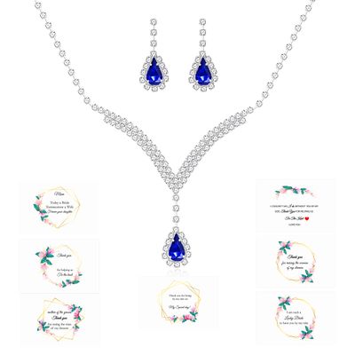 Blue Teardrop Stud Dangle Earrings and Necklace Crystal Jewelry Set, Thank You for Helping Us Tie The Knot Gift Y1799