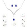 Blue Teardrop Stud Dangle Earrings and Necklace Crystal Jewelry Set, Thank You for Helping Us Tie The Knot Gift Y1799 view 1