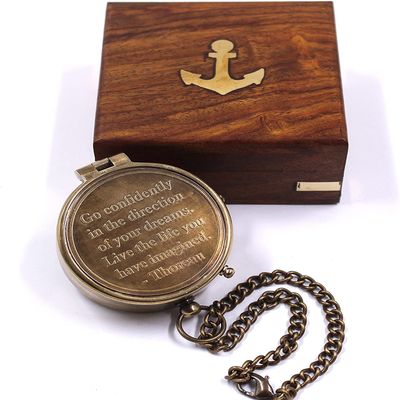 Engraved Pocket Compass - Compass with an Inspirational Quote by Thoreau - Gift for Graduation, Anniversary, Baptism, Retirement, or Christmas - Brass Working Compass