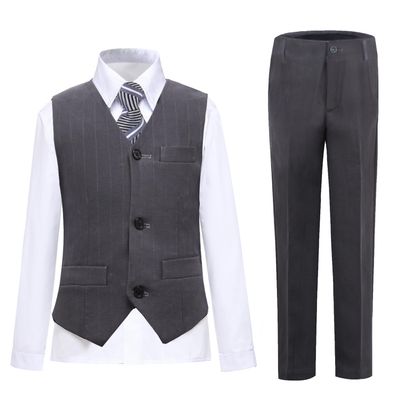 Toddler Suit for Boys Tuxedo Vest Set Dress Clothes for Wedding Kids Grey Ring Bearer Suits Formal Dresswear Size 6
