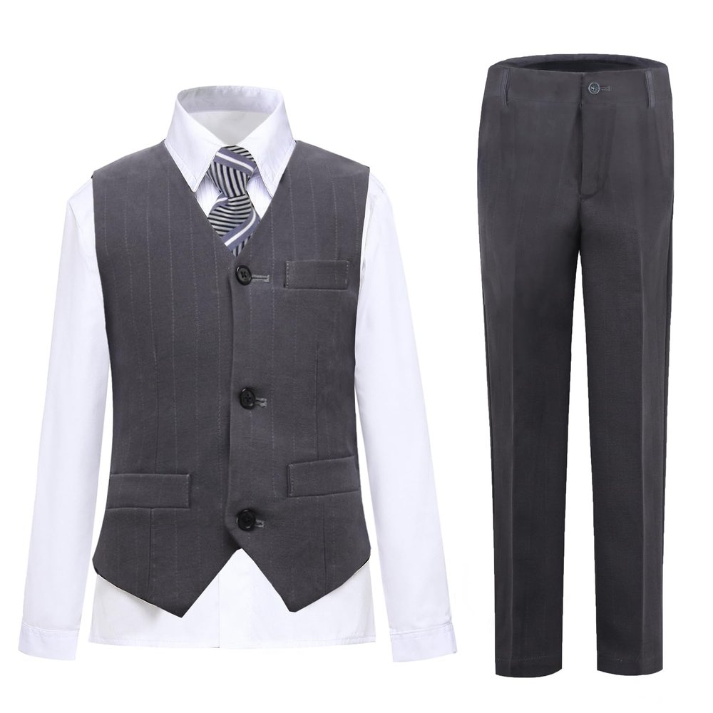 Toddler Suit for Boys Tuxedo Vest Set Dress Clothes for Wedding Kids Grey Ring Bearer Suits Formal Dresswear Size 6