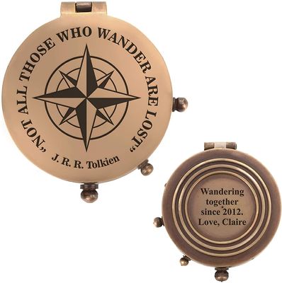 Personalized Custom Compass (6 Designs) Engraved on a Brass Compass - Vintage Style Working Compass in a Gift Box