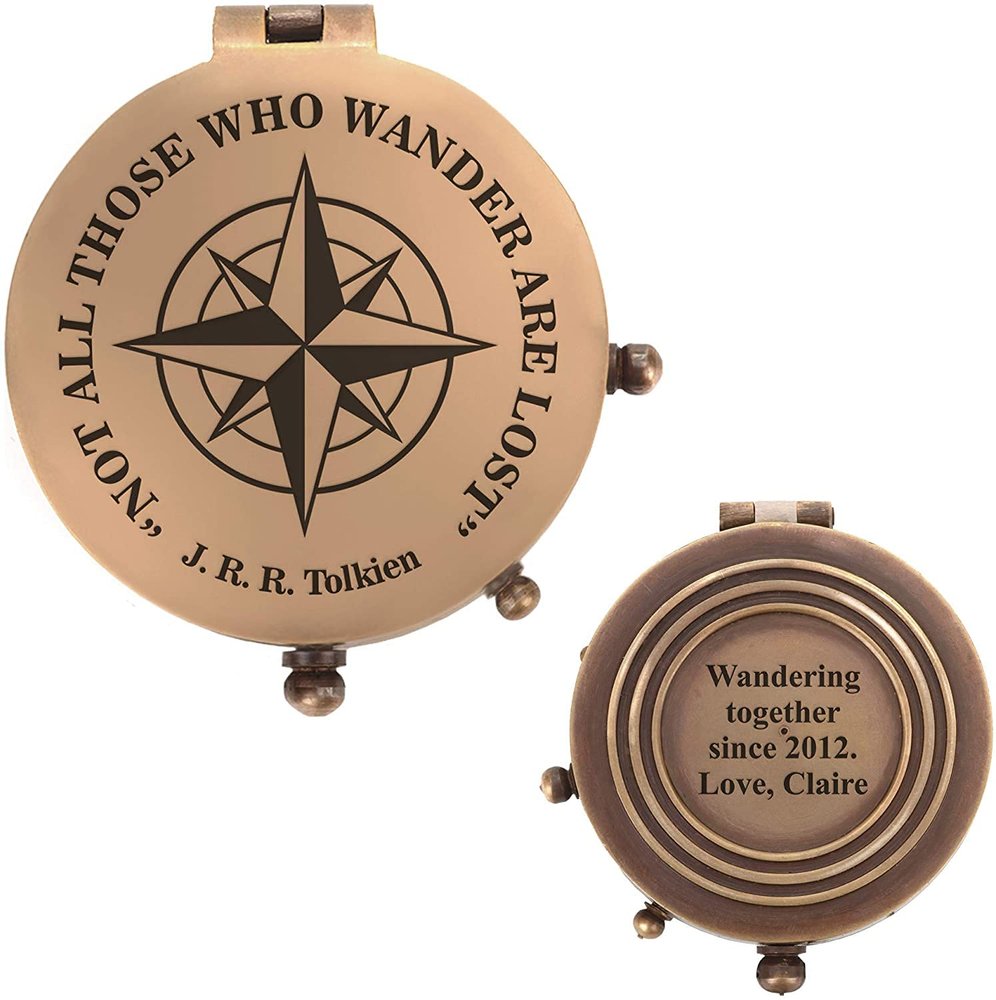 Personalized Custom Compass (6 Designs) Engraved on a Brass Compass - Vintage Style Working Compass in a Gift Box