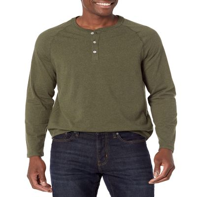Amazon Essentials Long Sleeve Shirt for Men, Regular-Fit Henley, Available in Big & Tall, Olive Heather, XX-Large