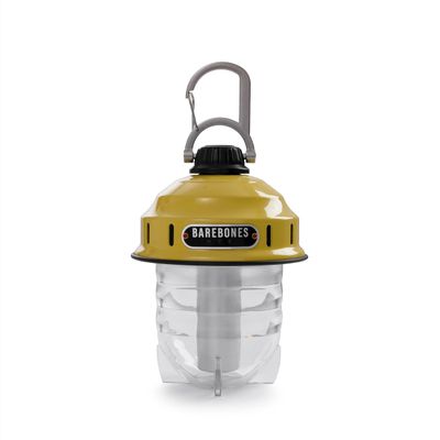 Barebones Beacon Hanging Light Dusty Yellow, Rechargeable LED Camping Lantern with Adjustable Brightness Weatherproof Vintage-Style Hanging Lantern for Outdoor Adventures and Year-Round Use