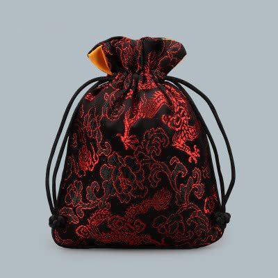 Only My Live Home Small Dragon Pattern Jewelry Gift Pouch Drawstring Chinese Style Silk Brocade Pouch Jewelry Packaging Women Jewellery Storage Bag with Lined (10, black)