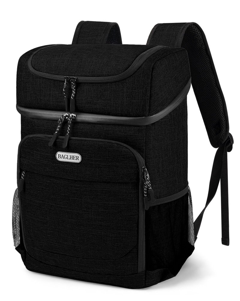 BAGLHER Cooler Backpack 30 Cans, Leakproof Waterproof Cooler Bag with 5 Reusable Ice Pack for Camping, Beach, Hiking, Black