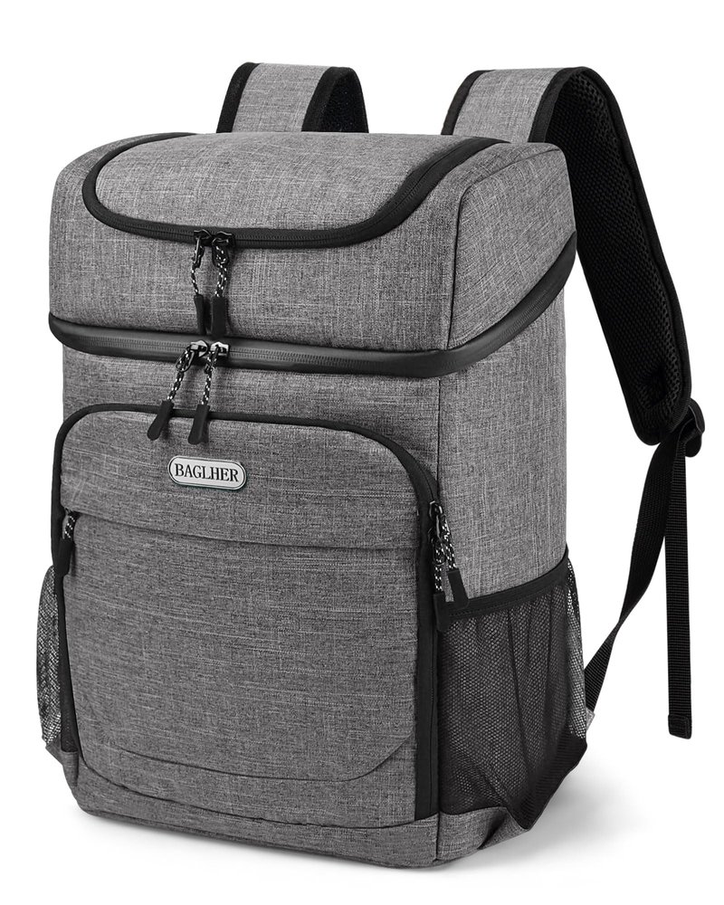 BAGLHER Cooler Backpack 30 Cans, Leakproof Waterproof Cooler Bag with 5 Reusable Ice Pack for Camping, Beach, Hiking, Grey